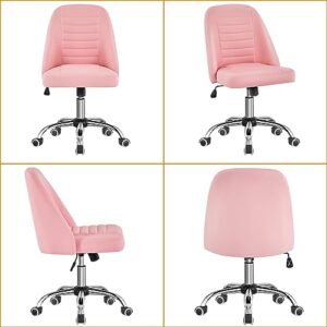 Yaheetech PU Leather Armless Office Chair Mid Back Desk Chair Computer Task Chair Modern Vanity Chair with Rolling Wheels, Metal Base Pink