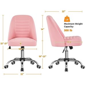 Yaheetech PU Leather Armless Office Chair Mid Back Desk Chair Computer Task Chair Modern Vanity Chair with Rolling Wheels, Metal Base Pink