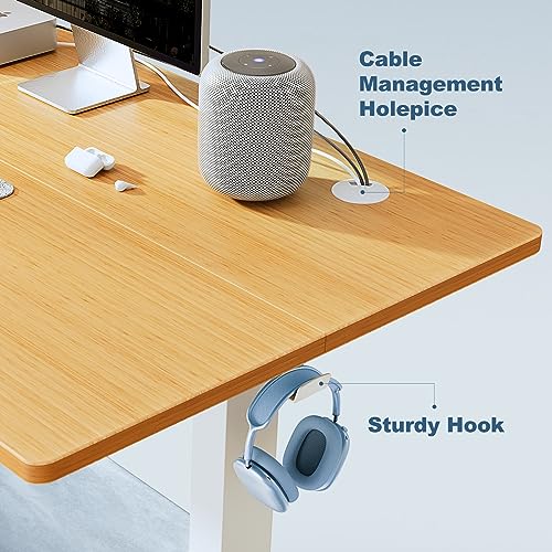 Standing Desk, Electric Standing Desk Adjustable Height, Ergonomic Adjustable Desk with Memory Preset, Computer Desk Stand Up Desk with T-Shaped Bracket Suitable for Home Office, 48 * 24-Natural