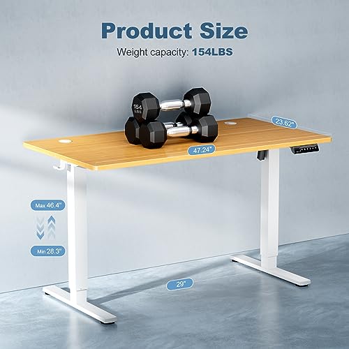 Standing Desk, Electric Standing Desk Adjustable Height, Ergonomic Adjustable Desk with Memory Preset, Computer Desk Stand Up Desk with T-Shaped Bracket Suitable for Home Office, 48 * 24-Natural