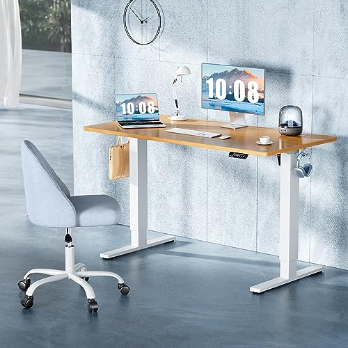 Standing Desk, Electric Standing Desk Adjustable Height, Ergonomic Adjustable Desk with Memory Preset, Computer Desk Stand Up Desk with T-Shaped Bracket Suitable for Home Office, 48 * 24-Natural