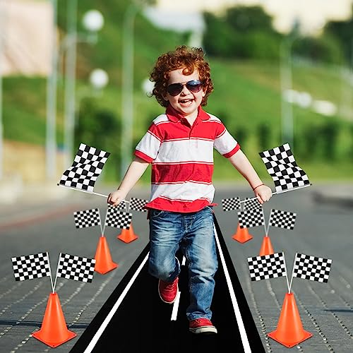 Irenare 205 Pcs Car Birthday Party Supplies Racing Party Decorations, Include 2 Tablecloth 3 Racetrack Runner 16 Traffic Cones 8 Checkered Flags 2 Wheels 52 Balloons Garland Arch 120 Racing Tableware