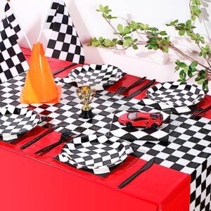 Irenare 205 Pcs Car Birthday Party Supplies Racing Party Decorations, Include 2 Tablecloth 3 Racetrack Runner 16 Traffic Cones 8 Checkered Flags 2 Wheels 52 Balloons Garland Arch 120 Racing Tableware