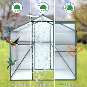 KELRIA 6x8 FT Hybrid Polycarbonate Greenhouse with Lockable Hinged Door, Sliding Door and 2 Vent Window, Walk-in Hobby Greenhouse Aluminum Hot House for Outdoor Garden Backyard, Green