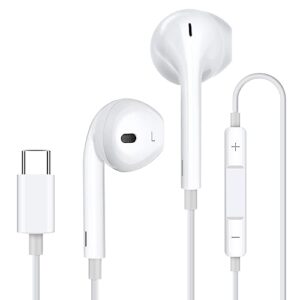 aolcev usb c wired headphones, type c earphones with mic, type c earbuds compatible with most usb c devices, earbuds for samsung galaxy z flip 5/4 z fold 5/4 s23 ultra/s22, earbuds, white