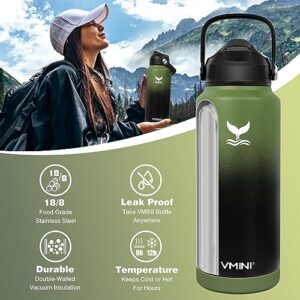 Vmini Water Bottle with Straw, Insulated Water Bottle with Straw and Boot, Stainless Steel Water Bottle for Sports and Travel - Insulated Thermos for Men, Women & Kids (32 oz Olive Green/Black)