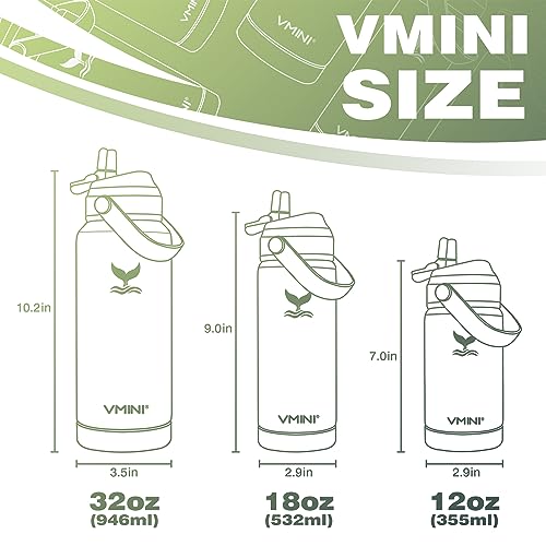 Vmini Water Bottle with Straw, Insulated Water Bottle with Straw and Boot, Stainless Steel Water Bottle for Sports and Travel - Insulated Thermos for Men, Women & Kids (32 oz Olive Green/Black)