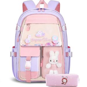 bibdoo backpack for girls, kids school bags for kindergarten and elementary, kawaii bunny bookbags with pencil case
