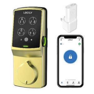 lockly secure pro smart lock - keyless entry deadbolt, fingerprint sensor, app control, key, voice control, auto lock pgd728wmg- brushed gold (wi-fi hub included)