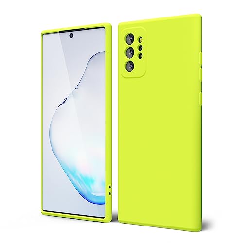 oakxco for Samsung Galaxy Note 10 Plus Phone Case Liquid Silicone,Fluorescent Bright Solid Color,Cute Thin Slim Soft Rubber TPU Plain Smooth Gel Matte Protective Cover for Women Girl,Lime Neon Yellow