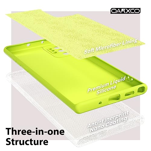 oakxco for Samsung Galaxy Note 10 Plus Phone Case Liquid Silicone,Fluorescent Bright Solid Color,Cute Thin Slim Soft Rubber TPU Plain Smooth Gel Matte Protective Cover for Women Girl,Lime Neon Yellow