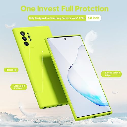 oakxco for Samsung Galaxy Note 10 Plus Phone Case Liquid Silicone,Fluorescent Bright Solid Color,Cute Thin Slim Soft Rubber TPU Plain Smooth Gel Matte Protective Cover for Women Girl,Lime Neon Yellow