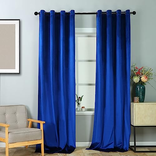 ELKCA Luxury Royal Blue Velvet Window Curtain for Living Room,Grommet Top,2 Panels(Royal Blue, 52" W x 84" L)