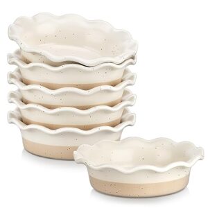 vancasso sabine ceramic mini pie pans, 5.5 inches pie pans set of 6, cream colored, small round pie dishes for created quiche, chicken pies, oven, dishwasher, and microwave safe