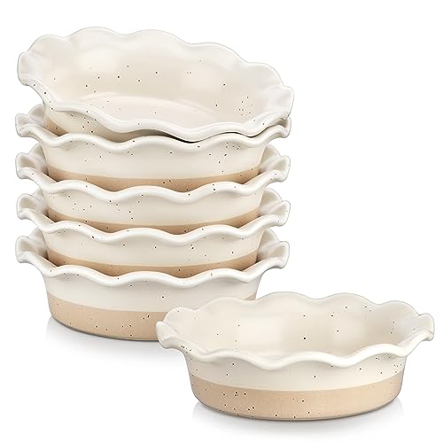 vancasso Sabine Ceramic Mini Pie Pans, 5.5 Inches Pie Pans Set of 6, Cream Colored, Small Round Pie Dishes for Created Quiche, Chicken Pies, Oven, Dishwasher, and Microwave Safe