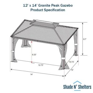 Shade N' Shelters 12' x 14' Outdoor Hardtop Gazebo for Patio, Backyard, Garden, or Deck (12' x 14', Aluminum Black Frame)