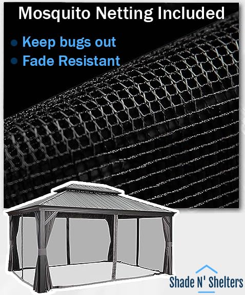 Shade N' Shelters 12' x 14' Outdoor Hardtop Gazebo for Patio, Backyard, Garden, or Deck (12' x 14', Aluminum Black Frame)