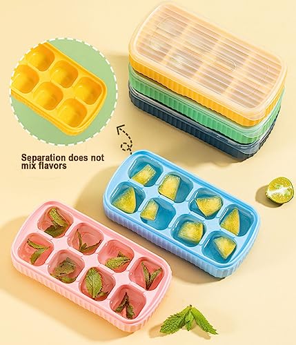 Small Ice Cube Silicone Trays with Lids, Mini Ice Cube Trays for Freezer 3 Pack, Tiny Ice Cubes Tray with Cover, Silicone Bottom PP Lid BPA Free, Easy-Release Reusable
