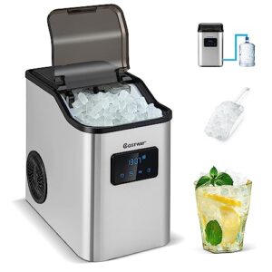 costway nugget ice maker countertop, 60 lbs/24h, pebble ice machine with self-cleaning, 12h appointment function, 2 ways refill water, portable ice maker for home office bar party, stainless steel