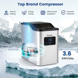 COSTWAY Nugget Ice Maker Countertop, 60 Lbs/24H, Pebble Ice Machine with Self-Cleaning, 12H Appointment Function, 2 Ways Refill Water, Portable Ice Maker for Home Office Bar Party, Stainless Steel