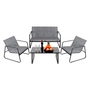 paiqian 4-pieces patio chairs with table outdoor bistro conversation sets garden furniture for yard backyard lawn porch poolside balcony, modern grey