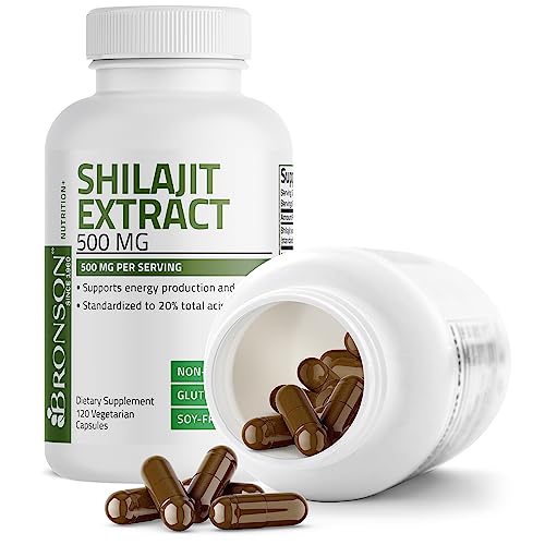 Bronson Shilajit Extract 500 MG Per Serving, Supports Energy Production & Vitality, Standardized to 20% Total Acids, Non-GMO, 60 Vegetarian Capsules