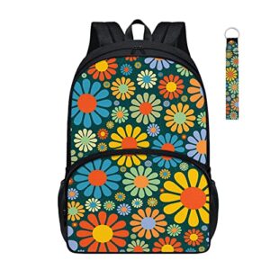 porclay hippie floral school backpack for teens girls elementary preschool colorful flowers bookbag for teen girls aesthetic book bag lightweight school supplies bag