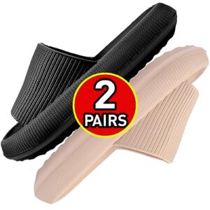 jusskiya 【2 pairs】 cloud slippers for women and men, massage shower bathroom non-slip quick drying super soft comfy thick sole home indoor and outdoor shower slippers