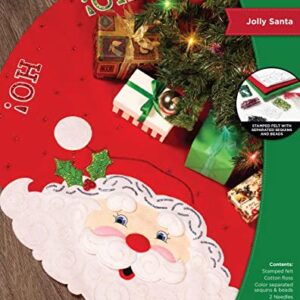 Bucilla, Jolly Santa, Felt Applique Christmas Tree Skirt Making Kit, Perfect for DIY Arts and Crafts, 89640E