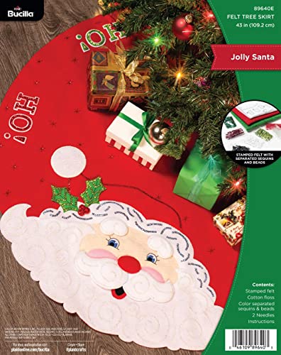 Bucilla, Jolly Santa, Felt Applique Christmas Tree Skirt Making Kit, Perfect for DIY Arts and Crafts, 89640E