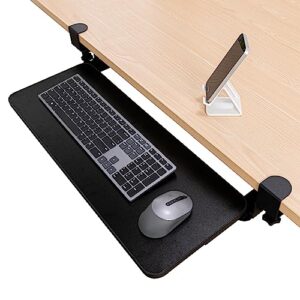 ebmaffinity ergonomic slide-out keyboard tray under desk - black pull-out stand/sit keyboard and mouse tray with no-drill simple installation c mounts, sleek smartphone stand included