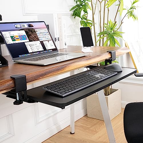 EBMaffinity Ergonomic Slide-Out Keyboard Tray Under Desk - Black Pull-Out Stand/Sit Keyboard and Mouse Tray with No-Drill Simple Installation C Mounts, Sleek Smartphone Stand Included