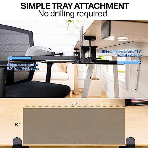 EBMaffinity Ergonomic Slide-Out Keyboard Tray Under Desk - Black Pull-Out Stand/Sit Keyboard and Mouse Tray with No-Drill Simple Installation C Mounts, Sleek Smartphone Stand Included