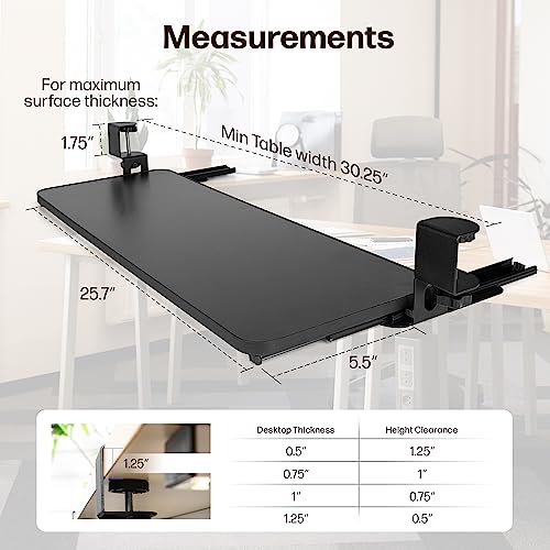 EBMaffinity Ergonomic Slide-Out Keyboard Tray Under Desk - Black Pull-Out Stand/Sit Keyboard and Mouse Tray with No-Drill Simple Installation C Mounts, Sleek Smartphone Stand Included