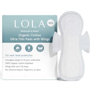 lola organic cotton pads, 60 count - ultra thin pad with wings, cotton organic pads for women, hsa fsa approved products feminine care, heavy & regular