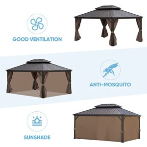 12x16FT Hardtop Gazebo Canopy,Outdoor Gazebo with Galvanized Steel Double Roof,Patio Hot Tub Backyard Sun Shade Canopy with Netting,Luxury Backyard Canopy Tent for Patio,Garden, Deck, Lawn