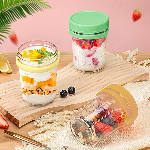 Tekuve 6 Pack Overnight Oats Containers with Lids and Spoon, Glass 16 oz Mason Jars with Airtight Lid for Overnight Oats Meal Prep Chia Yogurt Salad Fruit