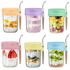 tekuve 6 pack overnight oats containers with lids and spoon, glass 16 oz mason jars with airtight lid for overnight oats meal prep chia yogurt salad fruit