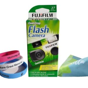 Fujifilm QuickSnap Flash 400 Disposable 35mm Camera (1 Pack) Plus a Bonus Eco-Friendly Silicone Wrist Band and a Microfiber Cleaning Cloth