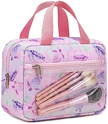 CAMTOP Makeup Bag Women Girls Cute Quilted Cosmetic Bags Travel Toiletry Purse Zipper Pouch(Pink Heart Quilted)