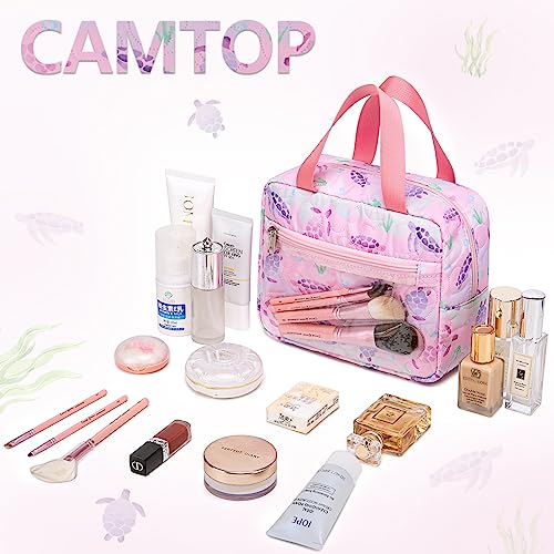 CAMTOP Makeup Bag Women Girls Cute Quilted Cosmetic Bags Travel Toiletry Purse Zipper Pouch(Pink Heart Quilted)