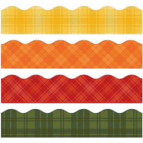 AnyDesign 79 FT Fall Autumn Plaid Bulletin Board Borders Self- Adhesive Orange Green Yellow Red Plaid Border Trim Thanksgiving Bulletin Board Decal Sticker for School Classroom Wall Whiteboard Decor