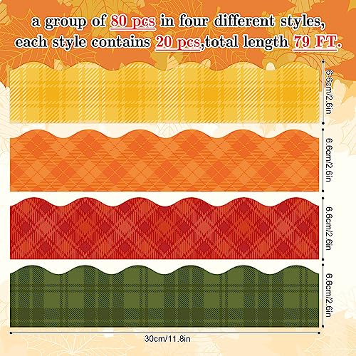 AnyDesign 79 FT Fall Autumn Plaid Bulletin Board Borders Self- Adhesive Orange Green Yellow Red Plaid Border Trim Thanksgiving Bulletin Board Decal Sticker for School Classroom Wall Whiteboard Decor