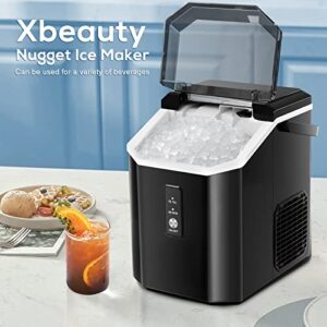 Xbeauty Nugget Ice Maker Countertop with Handle Up to 35lbs of Ice a Day,Self-Cleaning Nugget Ice Maker,Removable Ice Basket&Scoop for Home/Kitchen/Office/Party