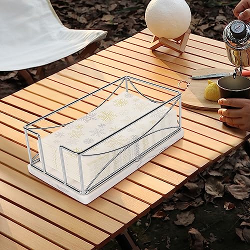 Livabber Guest Napkin Holder with Marble Base, Metal Bathroom Paper Hand Towel Storage Modern Napkin Tray Caddy for Countertop, Table Kitchen, Dinning Room (Chrome)