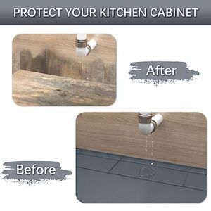 Under Sink Mat for Kitchen Waterproof - 34" x 22" Cuttable Under Sink Liner with Drain Hole - Under the Sink Mats Protector for Kitchen & Bathroom Cabinet - Silicone Under Sink Drip Tray Easy to Clean