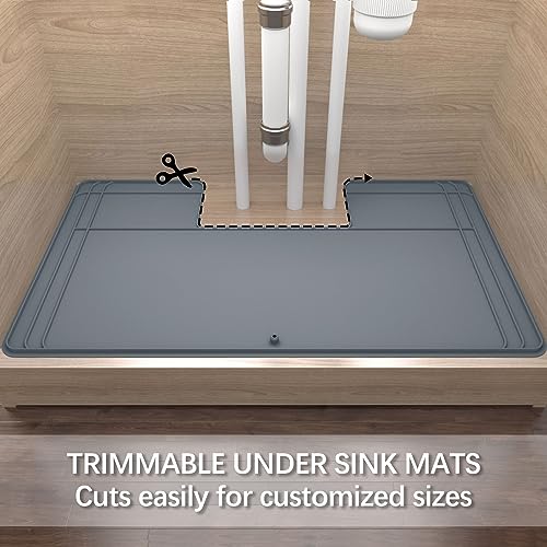 Under Sink Mat for Kitchen Waterproof - 34" x 22" Cuttable Under Sink Liner with Drain Hole - Under the Sink Mats Protector for Kitchen & Bathroom Cabinet - Silicone Under Sink Drip Tray Easy to Clean