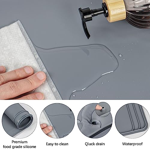 Under Sink Mat for Kitchen Waterproof - 34" x 22" Cuttable Under Sink Liner with Drain Hole - Under the Sink Mats Protector for Kitchen & Bathroom Cabinet - Silicone Under Sink Drip Tray Easy to Clean