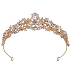 qiaiyala wedding tiaras for bride gold crystal princess small crown bridal headband birthday leaf hair accessories