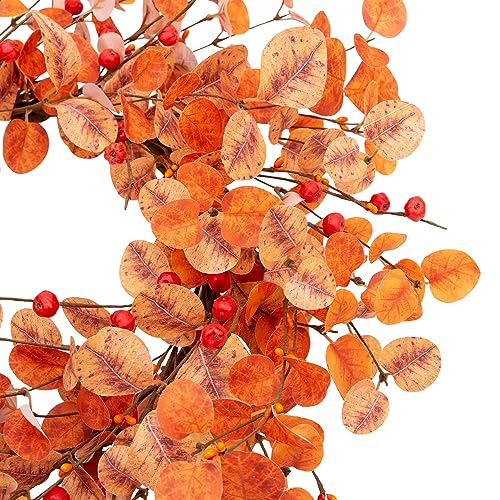 VGIA 18 Inch Fall Wreath Eucalyptus Leaves Wreath Artificial Autumn Wreath for Front Door Fall Leaves Wreath with Berries Fall Decorations for Home and Farmhouse